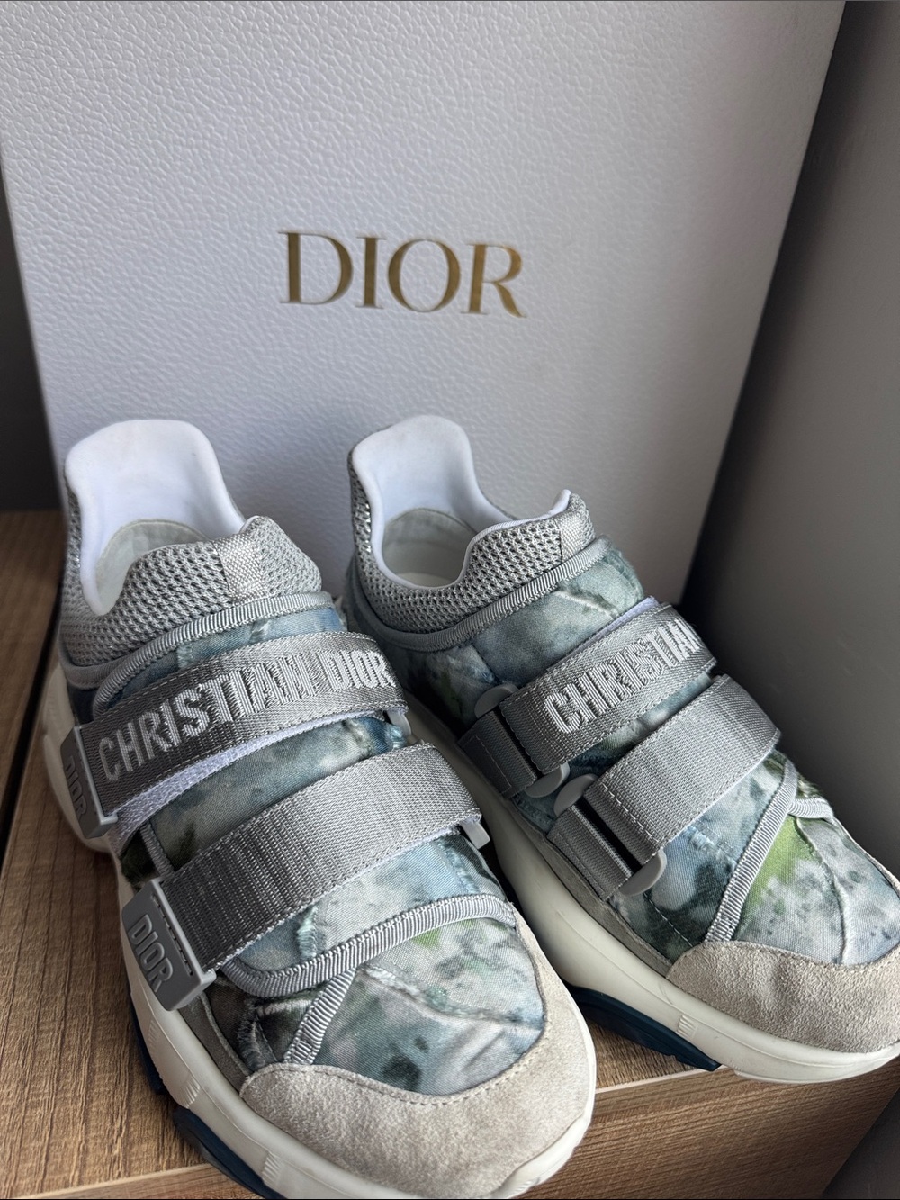Dior Gray & Green Tie-Dye Velcro Sneakers